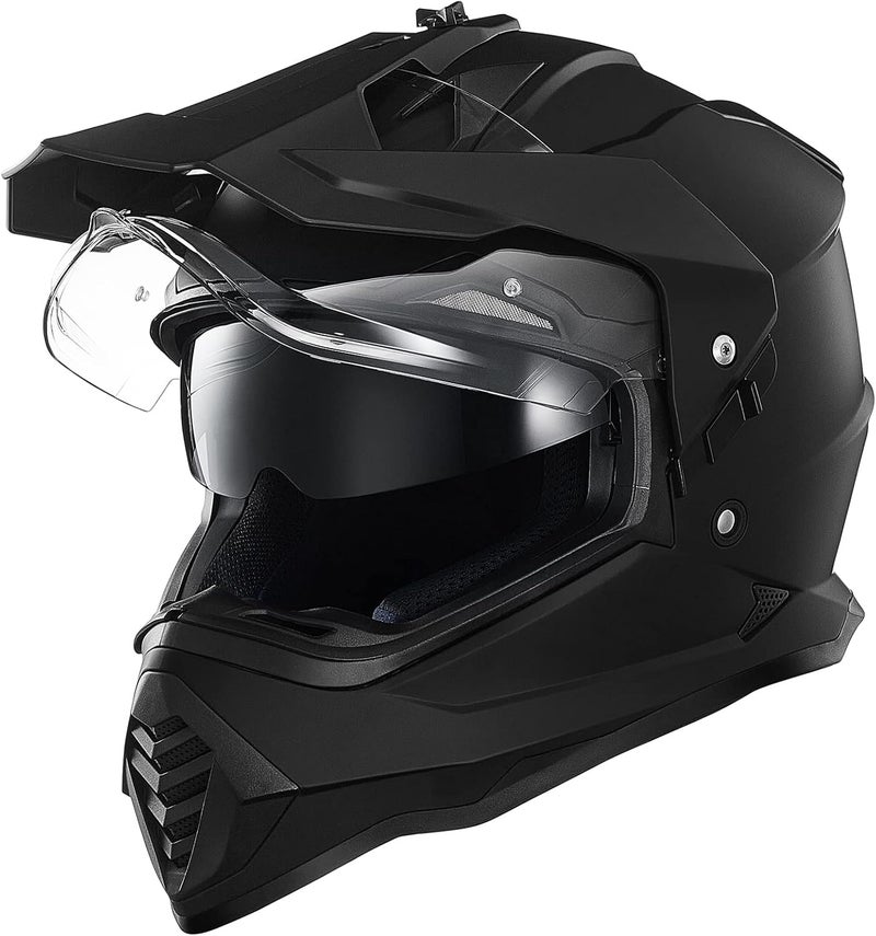 ILM Dual Sport Adventure Motorcycle Helmet with Pinlock Compatible Sun Visor Snowmobile ATV Dirt Bike Off Road Casco Model WS902 (Matte Black, XL) - Image 1